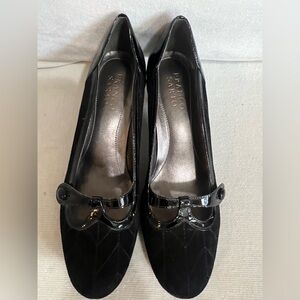 Franco Sarto Black Suede and Patton Leather Heels